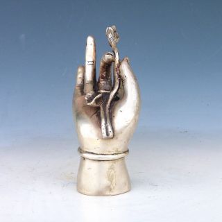Collectible Decorated Old Tibet Silver Carved Kwan - Yin Hand Hold Lotus Statue photo