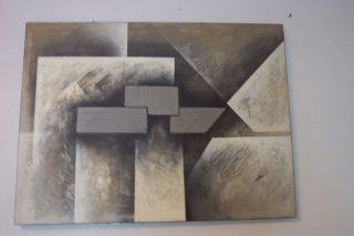 Vtg.  Large Mid Century Modern Geometric Abstract Impasto Oil Painting Signed Max photo