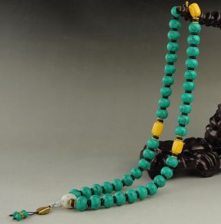 Collectibles Handwork Old Turquoise Coral Beeswax Toyed Prayer Bead Necklace Qe photo
