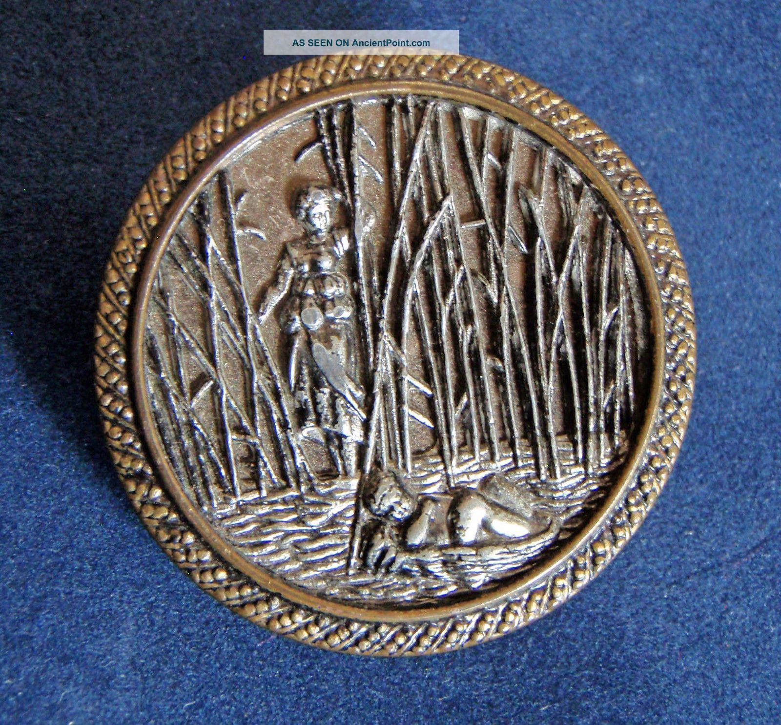 Rare Antique Metal Button,  Religious,  Miriam & Moses,  Pierced Pewter,  1 1/2 