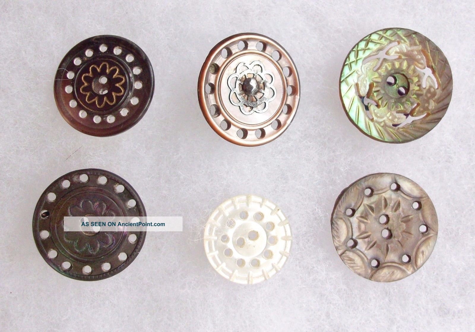 Buttons Antique Carved Pierced Mother Of Pearl Abalone Smoky Buttons photo