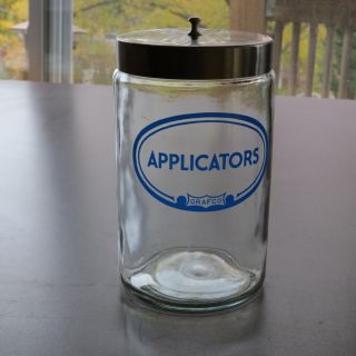Really Apothecary Applicators Vintage Blue Grafco Glass Jar Stainless Lid photo