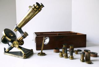 Antique 1800 ' S R.  & J.  Beck 6526 Brass Binocular Microscope W/case,  Accessories photo