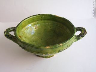 Tudor Green Glazed Porringer C.  1620 photo