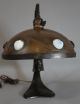Outstanding Antique Solid Bronze Arts & Crafts/deco Lamp W/ Chunk Glass Jewels Arts & Crafts Movement photo 3