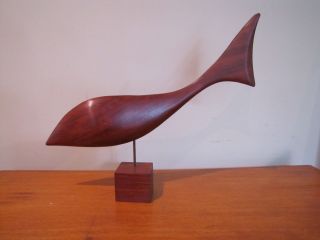 Modernist Rosewood Fish Sculpture By Emil Milan,  Signed,  Mid Century Modern photo