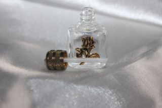 Vintage Miniature Perfume Bottle With Gold Filigree Rose & Yellow Stone On Lid photo