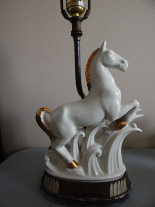 Antique Deco Style Horse Lamp Heavy Porcelain W/ Metal Base 23 