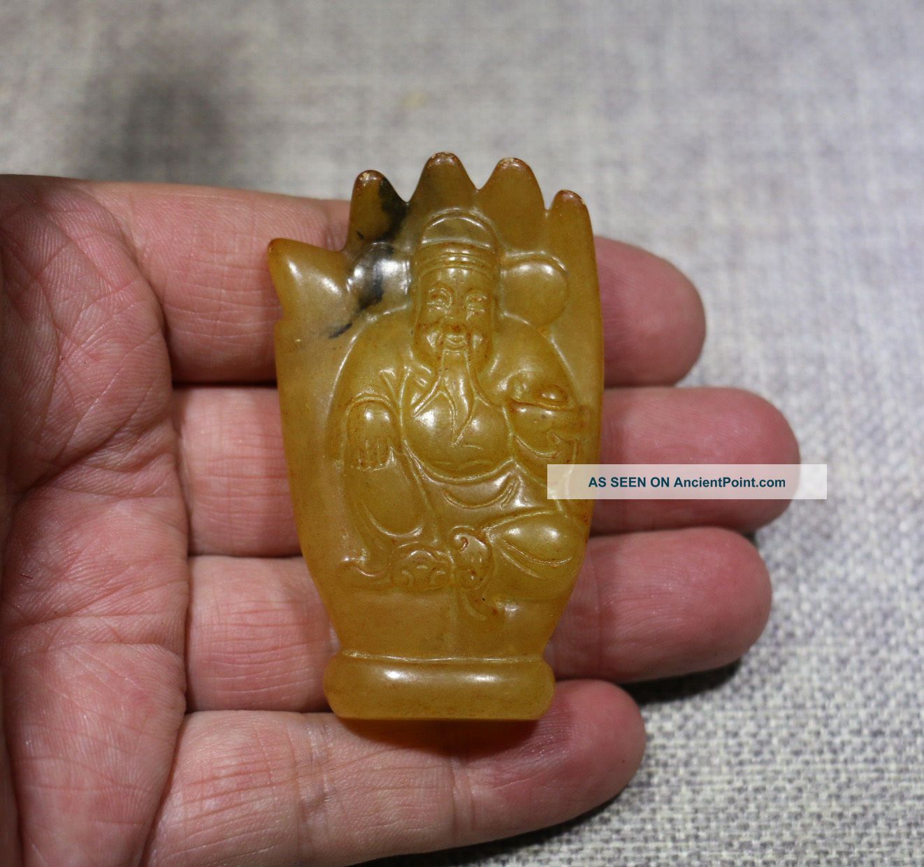 Jade Pendant Old China Carving Lucky Wealth God In Hand Figure 手中有财 Other Chinese Antiques photo
