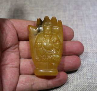 Jade Pendant Old China Carving Lucky Wealth God In Hand Figure 手中有财 photo