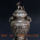 Chinese Hand Carved Silver Copper Louts Incense Burner W Foo Dog Lid Incense Burners photo 1