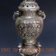 Chinese Hand Carved Silver Copper Louts Incense Burner W Foo Dog Lid Incense Burners photo 2