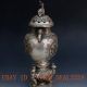 Chinese Hand Carved Silver Copper Louts Incense Burner W Foo Dog Lid Incense Burners photo 5