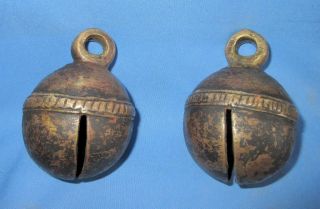 Antique Old Collectible Hand Carved 1 Pair Solid Brass Cow Camel Bell photo
