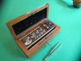 Antique Jewelers / Apothecary Weights - Mahagony Box With Key photo