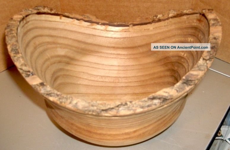 Handcrafted Round Catalpa Wood Bowl,  Signed Ron Techune ’01,  Oval - Shaped Rim Bowls photo
