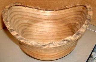 Handcrafted Round Catalpa Wood Bowl,  Signed Ron Techune ’01,  Oval - Shaped Rim photo