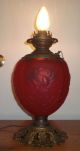 Antique Pittsburg Red Poppy Glass Gwtw Converted Hurricane Lamp Lamps photo 3