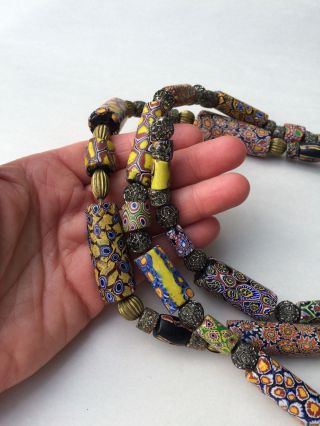 Vintage Ethnic Necklace With Venetian Millefiori Style Glass African Trade Beads photo