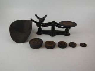 Vintage/antique Cast Iron Balance Weight Scale With Weights photo