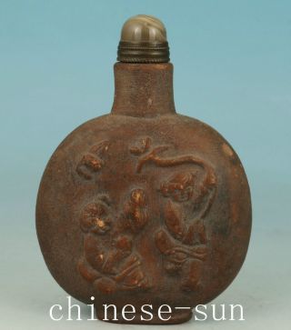Asian Chinese Old Pottery Handmade Carving Children Collect Statue Snuff Bottle photo