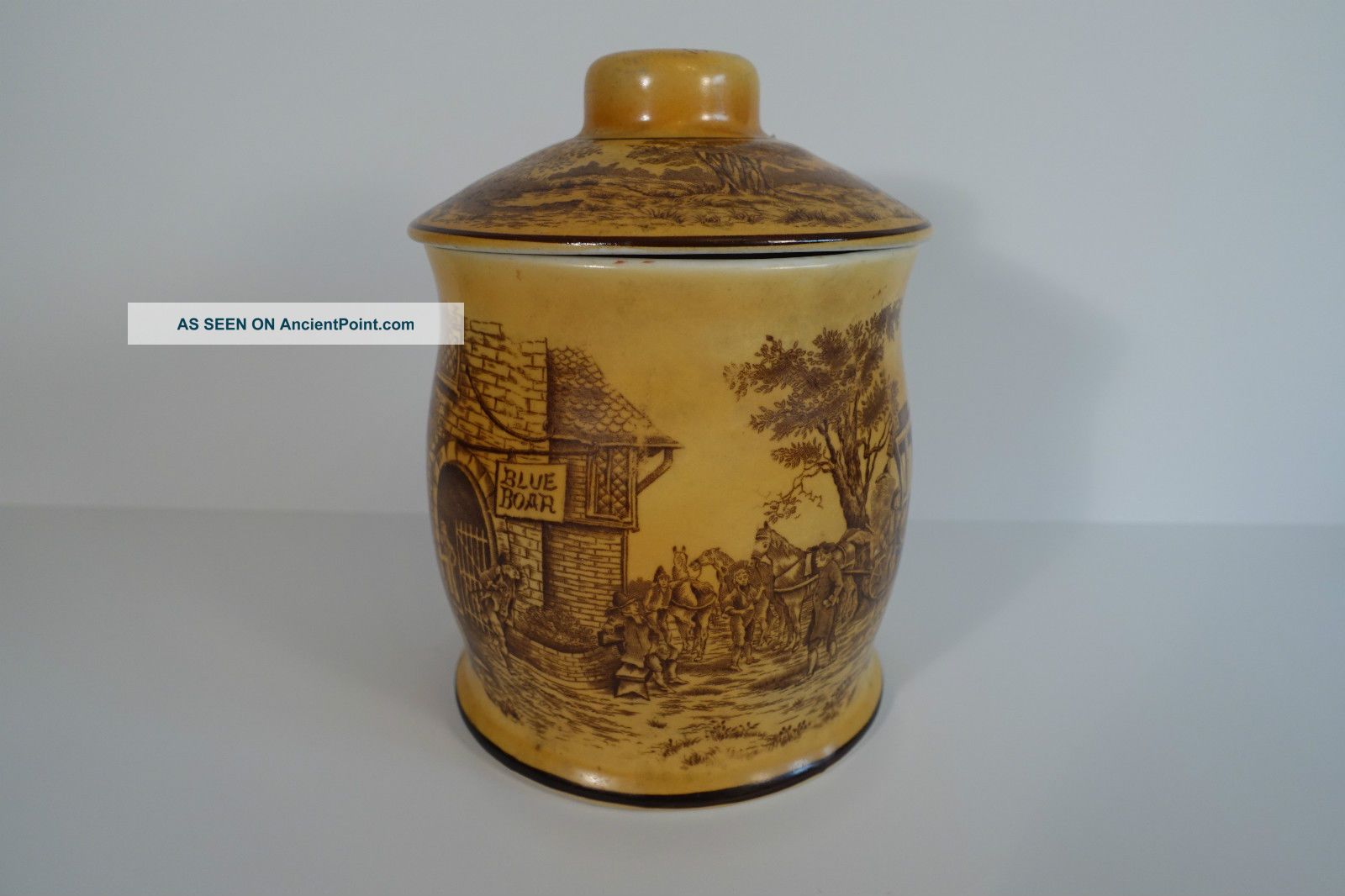 Blue Boar Antique Stoneware Humidor Tobacco Jar American Tobacco Co.  C.  1900 Jars photo