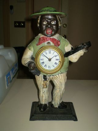 Antique American Blinking Eye Clock & Movement 19thc Sambo Orig.  Paint Runs Well photo