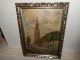 Old Oil Painting,  { Church With Trees,  Is Signed,  Great Frame,  And Antique }. Other Antique Decorative Arts photo 7