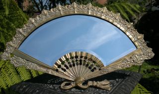 Antique French Art Deco Fan Shape Bevelled Glass Mirror - Dressing - Boudoir Mirror photo