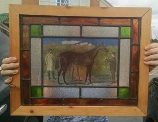 Vintage Victorian Style Architectural Litho Stained Glass Opaque Window Horse photo