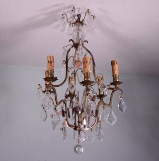 French Antique Bronze & Crystal Chandelier Or Hanging Lamp photo
