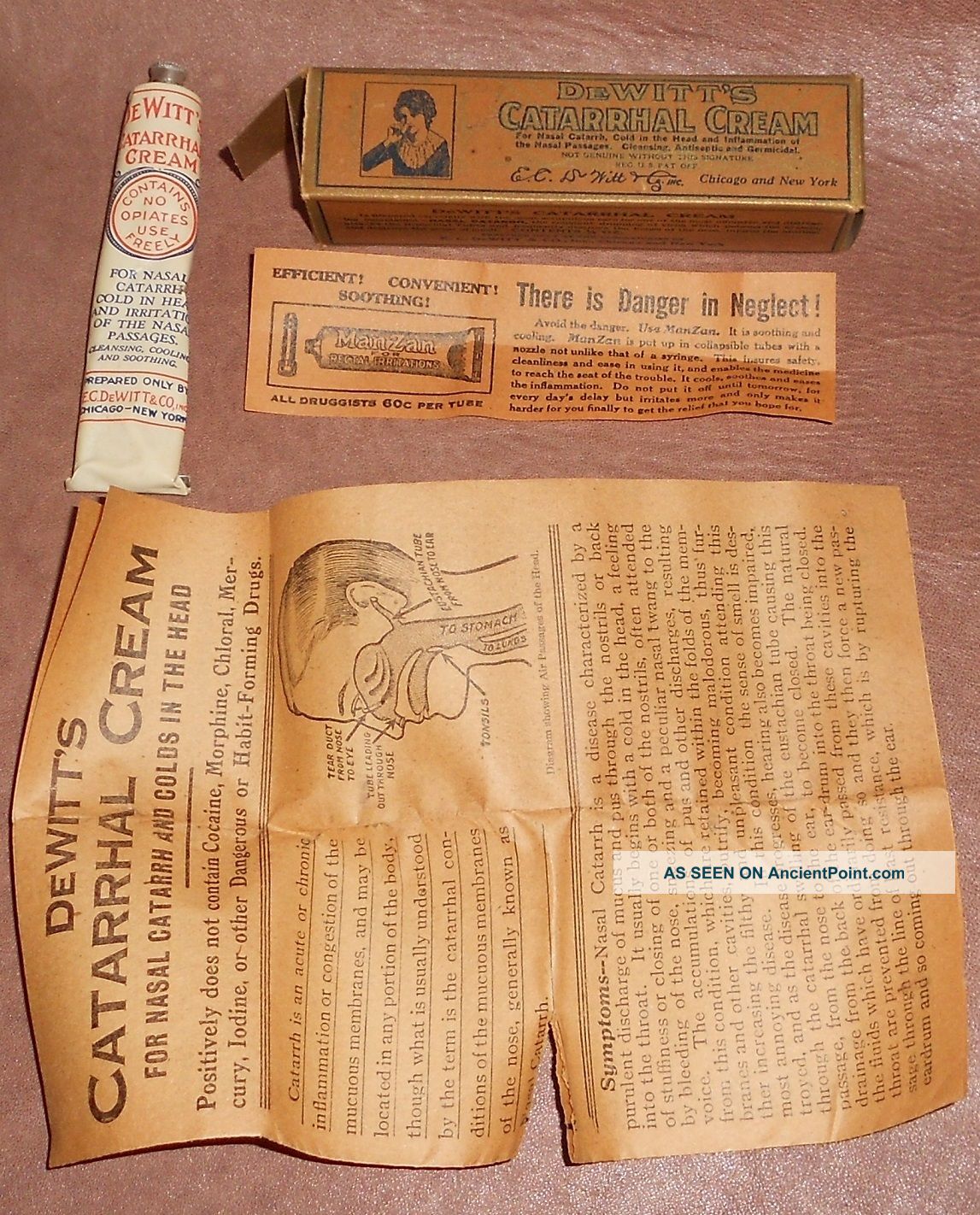 C1920 Antique Quack Medicine Tube & Box - Dewitt ' S Catarrhal Cream Quack Medicine photo