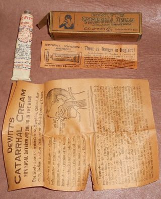 C1920 Antique Quack Medicine Tube & Box - Dewitt ' S Catarrhal Cream photo