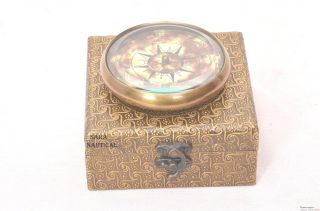 Vintage Compass Cut Glass With Wood Box Royal Navy London Gift Item photo
