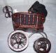 Antique Small Doll Buggy / Pram Wicker,  Metal Canvas Carriage W/doll Baby Carriages & Buggies photo 2