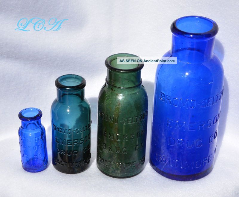 Unusual Teal Blue Colored Bromo Seltzer Antique Head Ache Cure Bottle Bottles & Jars photo