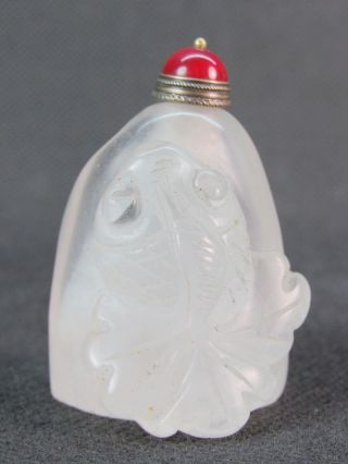 Chinese Goldfish Carved Natural Quartz Snuff Bottle photo