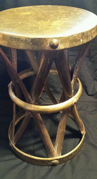 Vintage Mid Century 50 ' S Solid Brass Hand Forged X Stool Drum Table Plant Stand photo