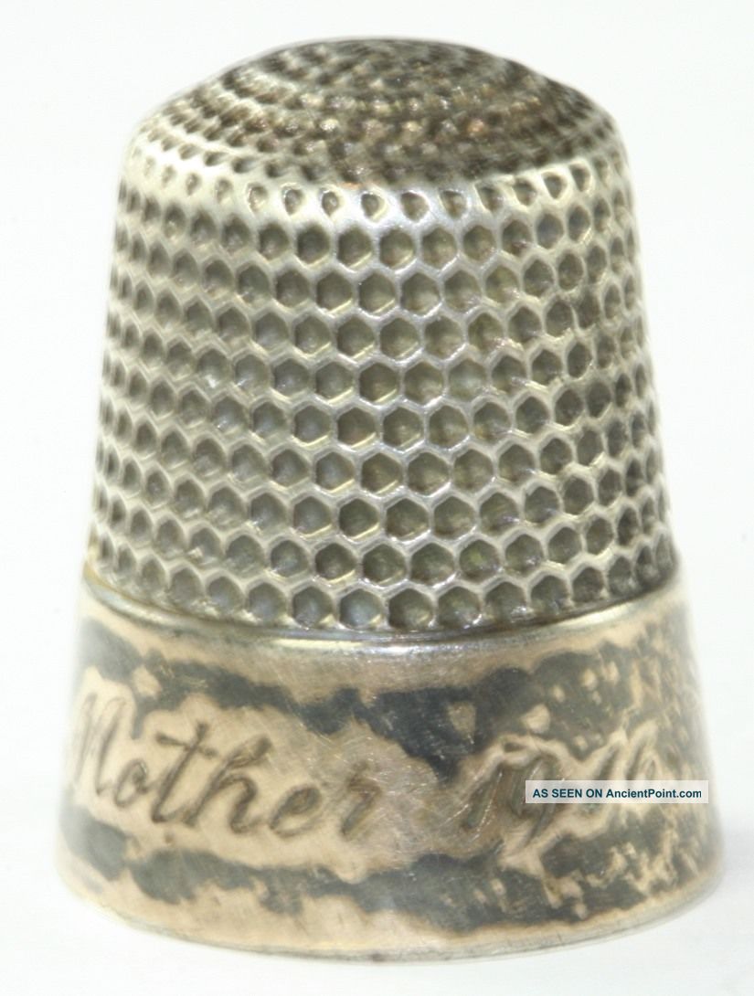 Antique 14k Gold On Sterling Silver Mother 1916 Thimble Star Hallmark Thimbles photo