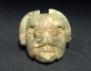 Pre - Columbian Inspired,  Zapotec Bat Pendant,  On Green Oaxaca Jade. photo