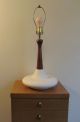 1960s Retro Midcentury Modern Orange Peel Texture Pottery Table Lamp Walnut Neck Mid-Century Modernism photo 1