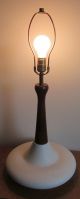 1960s Retro Midcentury Modern Orange Peel Texture Pottery Table Lamp Walnut Neck Mid-Century Modernism photo 2