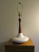 1960s Retro Midcentury Modern Orange Peel Texture Pottery Table Lamp Walnut Neck Mid-Century Modernism photo 5