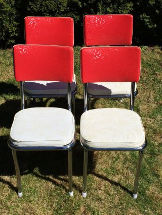 4 Vintage Retro Red & White Glitter Vinyl Chrome Kitchen Diner Restaurant Chairs photo