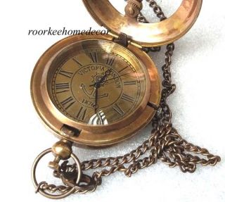 Brass Collectible Nautical Vintage Push Button Compass With Long Chain Gift photo