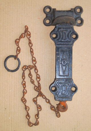 Top Of Door Cast Iron Dead Bolt Spring Loaded Chain Pull Door Latch N O S /137 photo