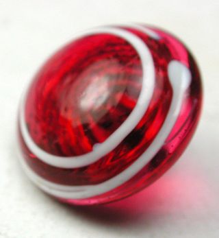 Antique Charmstring Glass Button Strawberry Dome W/ White Bands - Swirl Back photo