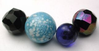 4 Antique Glass Ball Buttons Various Colors Shapes & Sizes - 5/16 To 7/16 