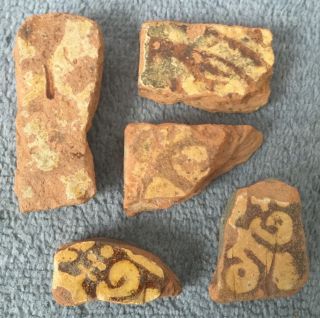 Medieval London.  Decorated Floor Tile Fragments From The Early 1300 ' S. photo