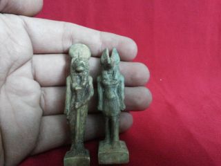 Ancient Egyptian 2 Amulets Of God Anubis & Bastet photo